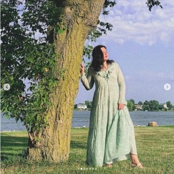 💕DOEN💕 Assam Dress Sweet Daisy Light Green Micro Floral Print Medium - NO BELT - Picture 10 of 16